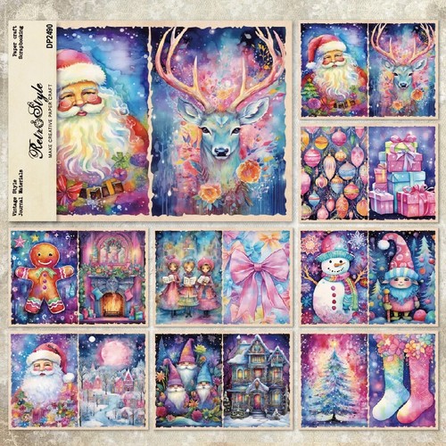 Christmas Colorful Santa Reindeer Decorations A5 Scrapbook Card Craft Paper - Picture 2 of 5