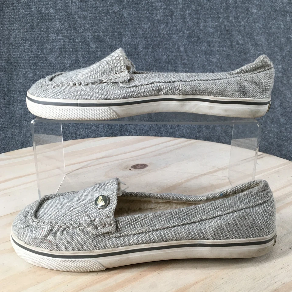 Zapatos Roxy para mujer 6 Piccolo II forrados de piel planos mocasín sin cordones tela gris informal Foto 2 de 4