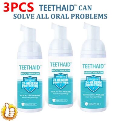 3X Teethaid Mouthwash, Natural Peppermint Teeth Whitening Toothpaste Foam new