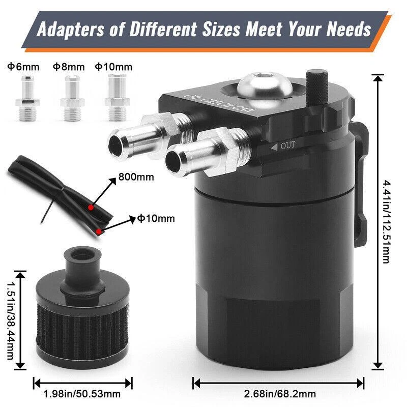  Aluminum 350ML Oil Catch Can & Breather Filter Baffled Reservoir Set Universal - Image 2 of 4