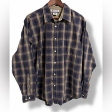 Columbia Navy Plaid Button Down Shirt Mens Large Casual And Rugged Outdoor