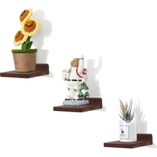 Small Floating Shelves Set of 3, 5x5 Inch Dark Wood Wall Mounted Shelves for