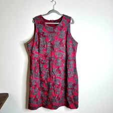 Lands' End Red Paisley Sheath Sleeveless Dress Professional Career Preppy Sz 24W