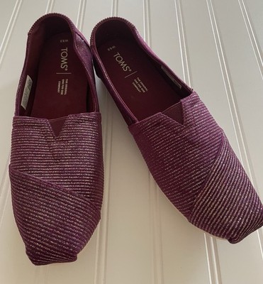 TOMS Womens 8.5 Cabernet Glitter Rib Knit Slip On Flat