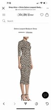 Alice + Olivia Delora Leopard Print 3/4 Sleeve Crew Neck Midi Bodycon Dress