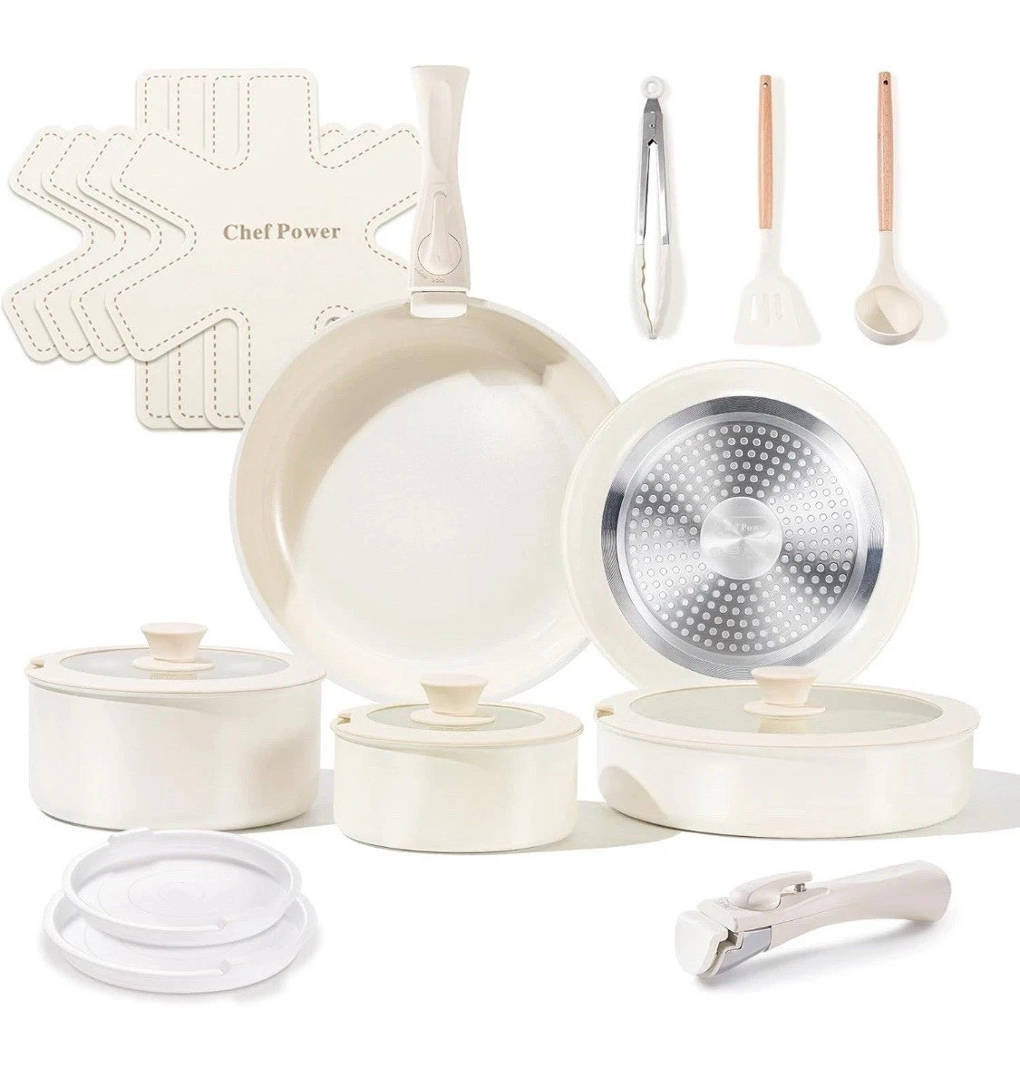 Ceramic Cookware Set Non Toxic with Detachable Handles, Healthy Nonstick Pans...