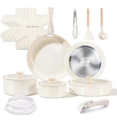 Ceramic Cookware Set Non Toxic with Detachable Handles, Healthy Nonstick Pans...