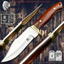 Ashen Edge Forged Bowie Knife 440C Steel Hard Wood Brass Guard Hiking Bushcraft