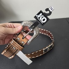 Nocona 36 Belt Co. Western Genuine Leather Basket Weave Silver/Gold Conchas Belt