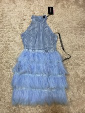 Pretty  Little Thing Mesh/Feather Pale Blue Dress 10 Races Wedding Cruise PLT 