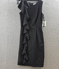 Calvin Klein Sleeveless Ruffle Dress Women's 2 Black Solid Crewneck Zip Closure