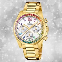 Festina Damenuhr Edelstahl Gold Festina Boyfriend Armbanduhr UF20609/2