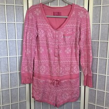 Y2K VTG Victoria's Secret Pink Long Sleeve Waffle Knit Pink Romper Medium