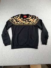 Guess Mens Gold Camo Print Crewneck Sweatshirt Medium Black Repeating Logo Band