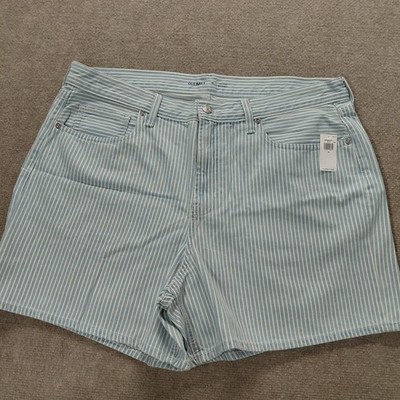 Old Navy Womens Curvy Baggy Denim Shorts Sz 16 Blue White Stripe High Rise