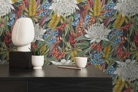 Florale Dschungeltapete Mit BläTtern & BlüTen Strukturiert Matt – Bunt, Schwarz,