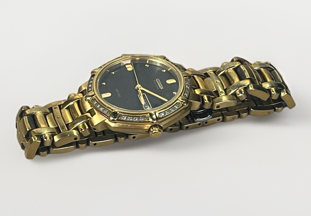 Citizen Eco-Drive Diamond Bezel Gold Tone Day Date Spanish  display picture 1