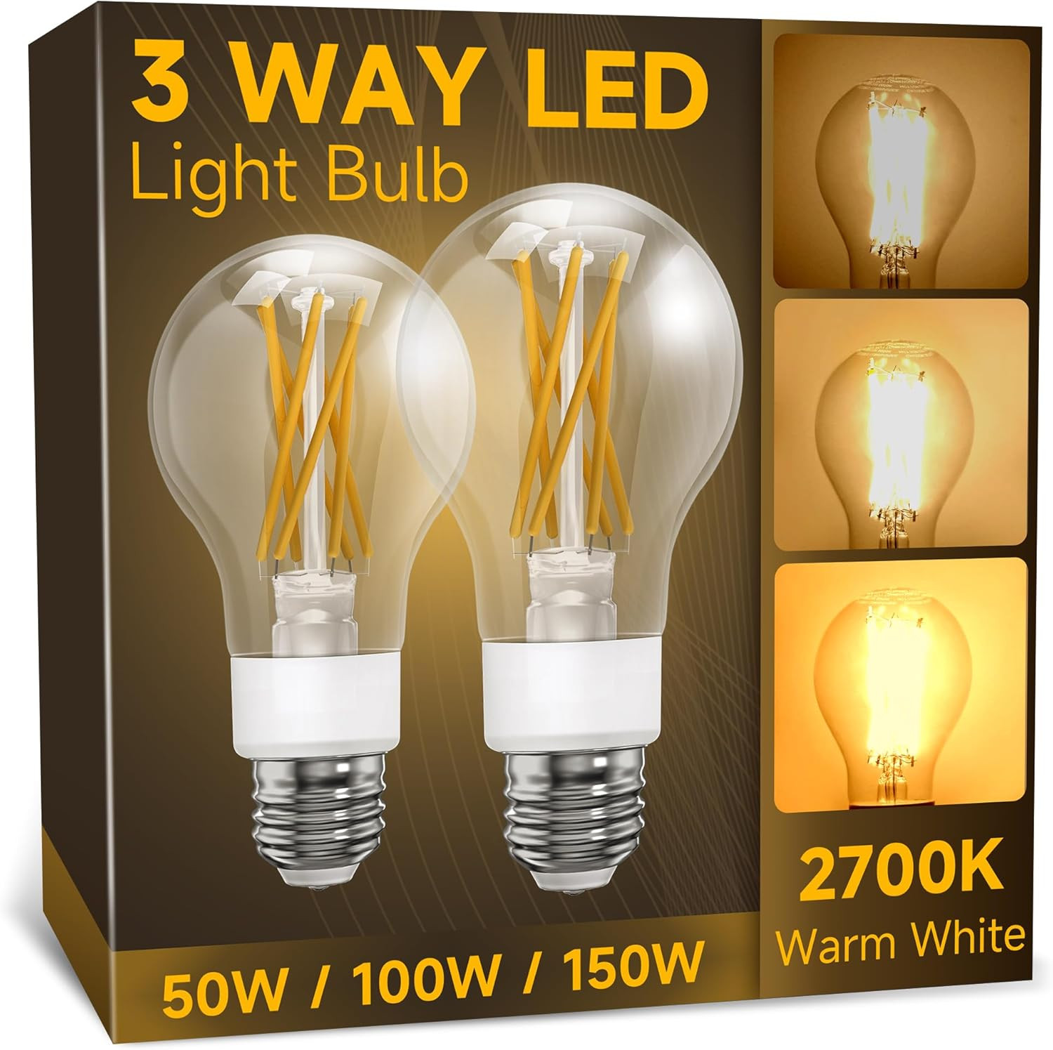 50 100 150w Equivalent, Soft White 2700k, Three Way A19 Led 