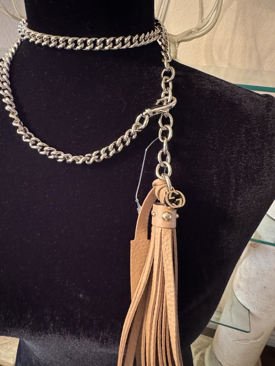 GUCCI CHAIN TASSEL GOLD / BEIGE LEATHER BELT NEW WITH TAGS  display picture 1