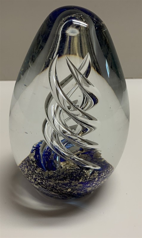 Lg Dynasty Gallery Art San Francisco CA Glass Paperweight Blue Swirl Handmade 