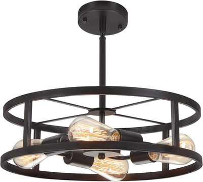 Black Industrial Semi Flush Mount Ceiling Light for Home & Kitchen