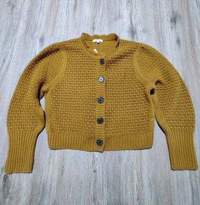 Madewell Scalloped Cardigan XXL Amber Olive Merino Wool Blend Cropped NWT