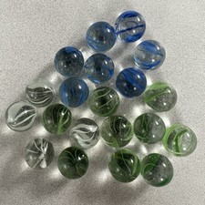 Lot of 20 Vintage Vein Cat Eye Marbles- Blue Green White
