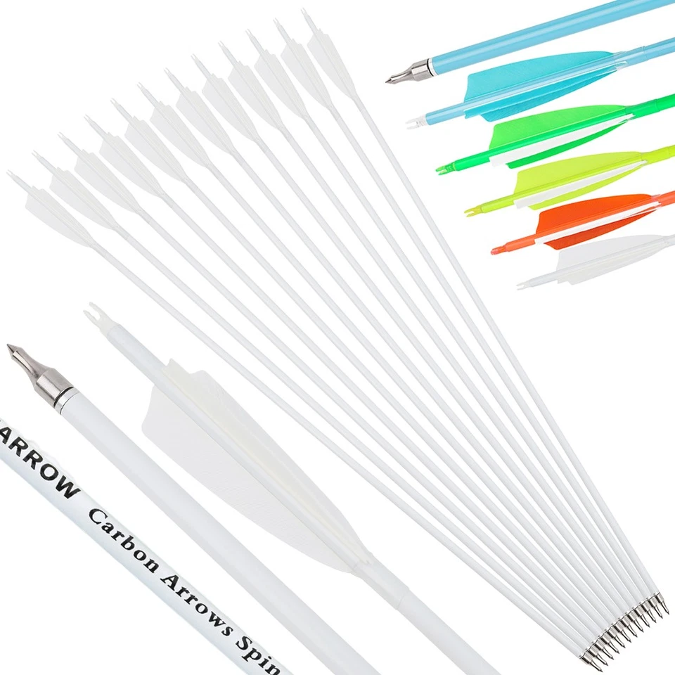 Archery 30" Carbon Arrows SP500 600 Feathers Hunting Target Compound Recurve Bow - Image 2 of 4