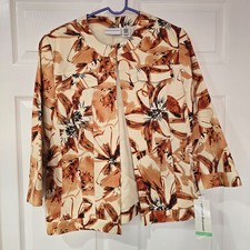 Alfred Dunner Floral Stretch Jacket Open Front 3/4 Sleeves Lined Size 8 NWT