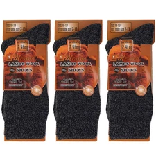 Falari 3-Pack Black Men Lambs Wool Thermal Socks Warm For Cold Weather