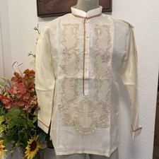 Embroidered M Barong Tagalog Cream Filipino Formal Attire Dress Shirt