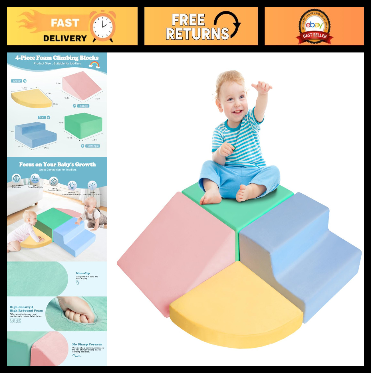 Soft Foam Climbing Toys for Toddlers 1-3, 4-Piece Activity P