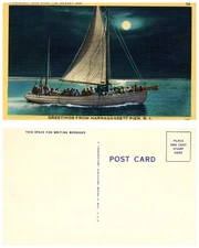 Vintage Postcard Moonlight Sail Narragansett Pier Rhode Island Linen Era