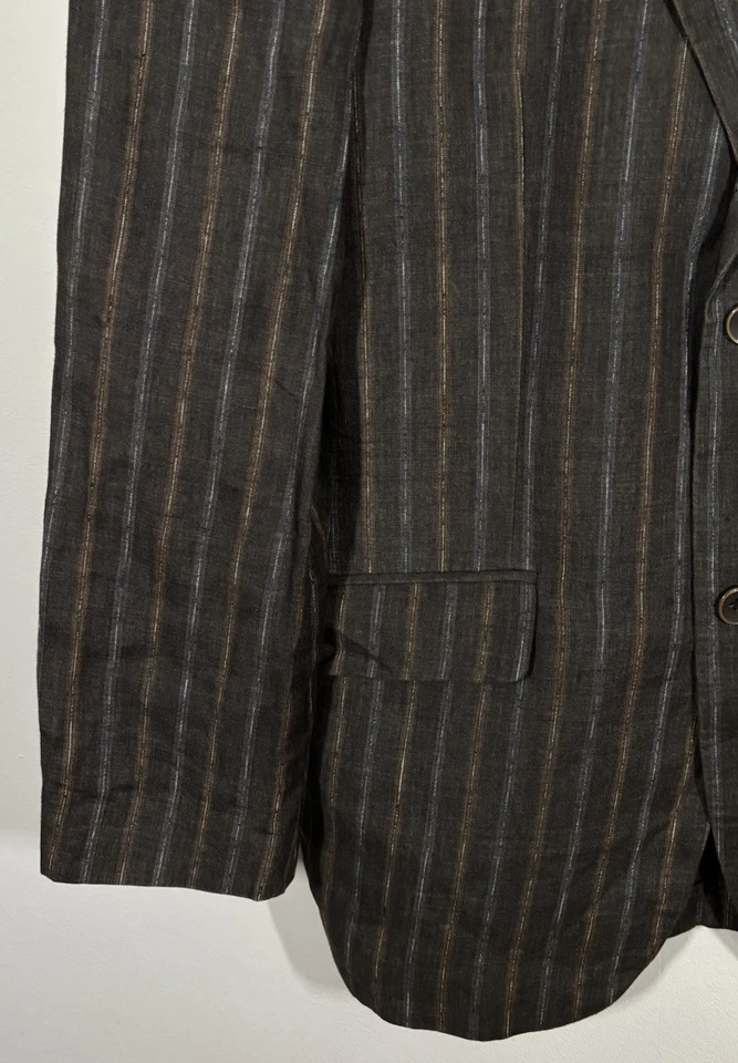 FRANK EDEN Mens 42R Linen Blazer Brown Striped Wedding Formal Jacket Vintage - Image 4 of 4