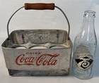 VTG Drink Coca-Cola Metal 6 Pack Carrier/Aluminum Divider/Bottle & Wooden Handle