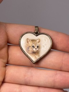 Authentic Bradford Exchange 925 Sterling Silver Gold Plated Kitten Heart Pendant