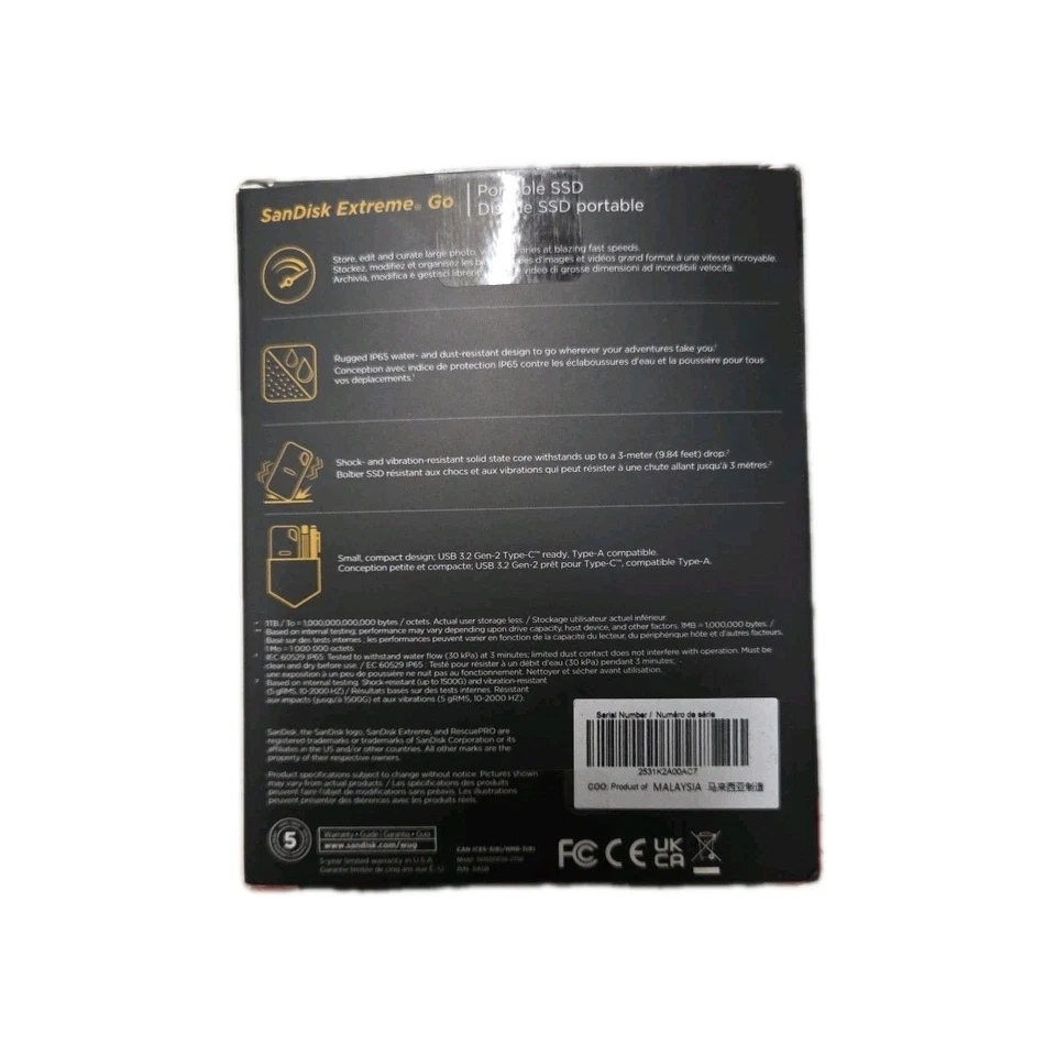 SanDisk NVMe Extreme Go Portátil 2TB Externo SSD USB 3.2 Gen 2 USB-C Foto 2 de 2