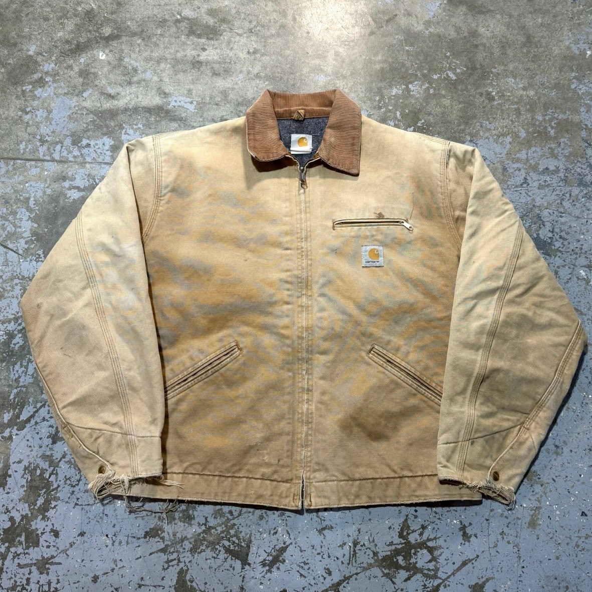 Vintage Carhartt Tan Blanket Lined Detroit Jacket Distressed