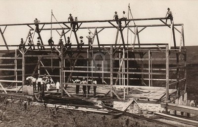 Decorah Iowa c1910 Barn Raising Workers Posing on Roof IA RPPC Postcard COPY
