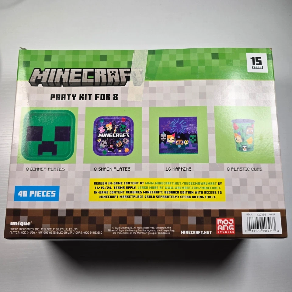 Minecraft 派对套件 8 40 件套晚餐和小吃盘、杯子和餐巾 — 第 3/4 张图片