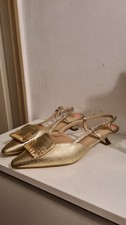 Vera Pelle Gold Low Kitten Heels Pointed-toe Women Sandals UK Size 5/ EU 38 ~New