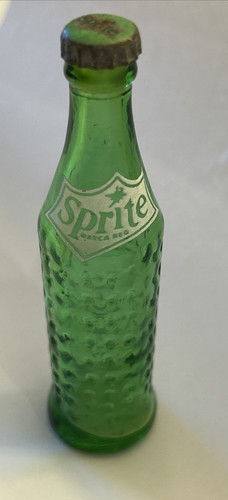 Vintage 3” Miniature Sprite Soda Bottle Metal Cap Glass Green Doll Size Toy B1-A