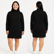 NWT Hilary Radley Mock Neck Ribbed Sweater Dress Black Size Small