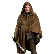 JPXH Medieval Hooded Cloak Renaissance Cape for Men and Women One Size, Brown
