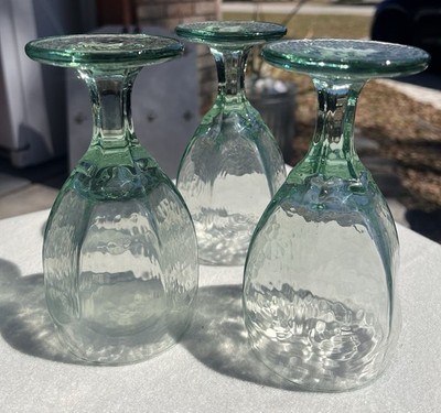 Vintg Libbey Chivalry Green Water Goblet With A Textured Paneled Design Set Of 3