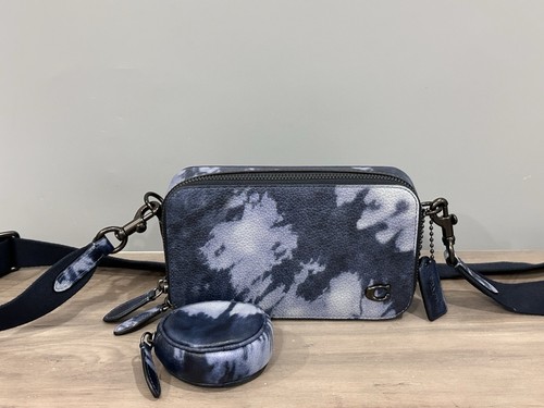 COACH CU208 Charter Slim Crossbody Bag Tie Dye Print Leather Midnight Navy Multi - Picture 17 of 18