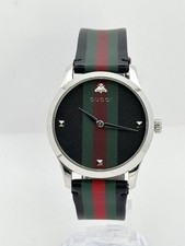 Gucci G-Timeless  Silver Case with BlackRed Green Leather Strap Men’s Wristwatch