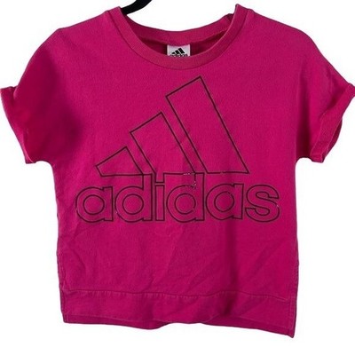 Adidas Girls Sz 14 Hot Pink Cropped Sweater Short Sleeve Sporty Athletic