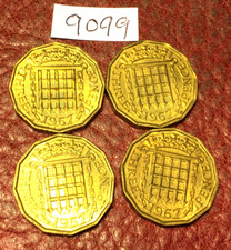 4 ELIZABETH II BRASS THREEPENCES all dated 1967 - JOB LOT 9099
