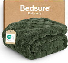 Gentlesoft Bronze Green Throw Blanket for Couch - Checkered Fleece Christmas Bla